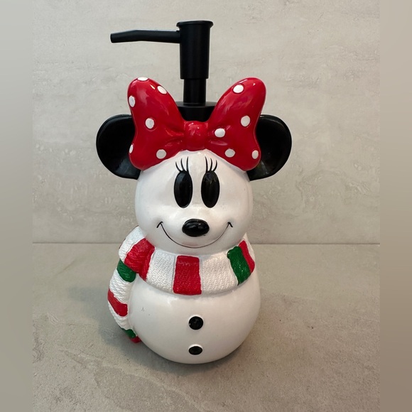 Disney Other - Disney Minnie Mouse Holiday Snowman w/Scarf Soap Dispenser Ceramic NEW
